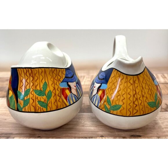 Hand-Painted Ceramic Creamer & Sugar Set With Colorful Lady Design - Unique & Fu - Picture 5 of 9